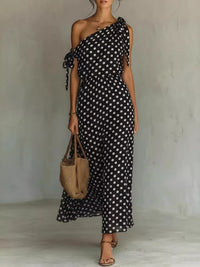 Polka Dot One-Shoulder Tie Maxi Dress
