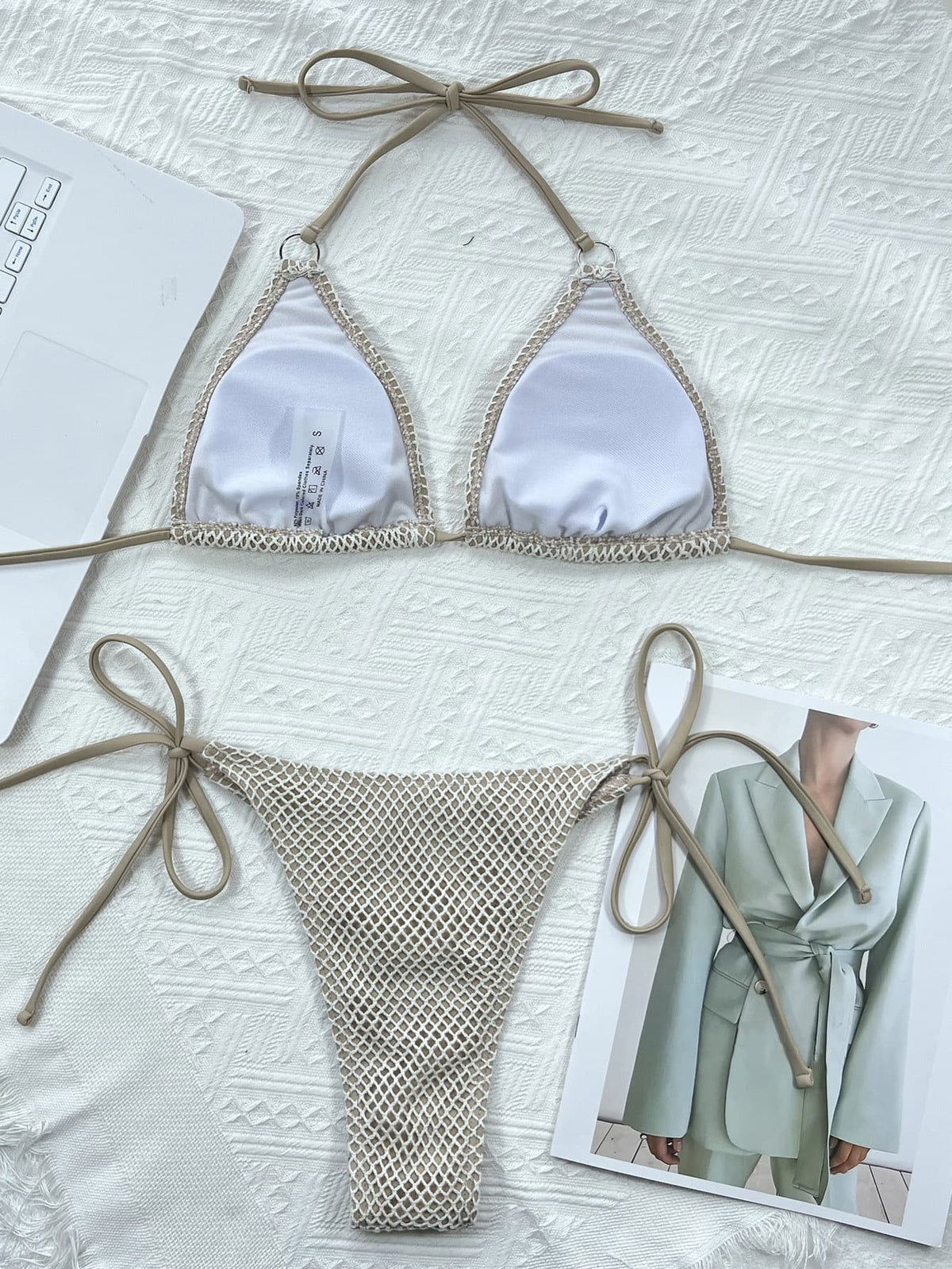 Textured Halter Tie-Back Bikini Set