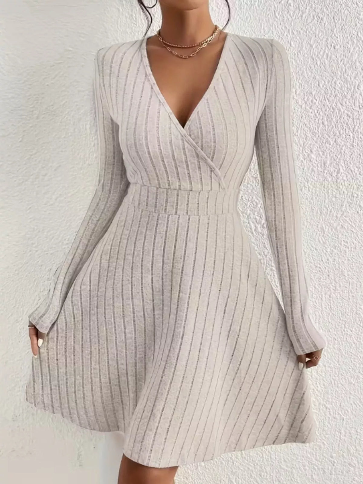 Soft Ribbed Wrap Knit Mini Dress