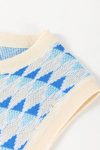 Stripe Geometric Print Round Neck Slim Fit Sweater Vest