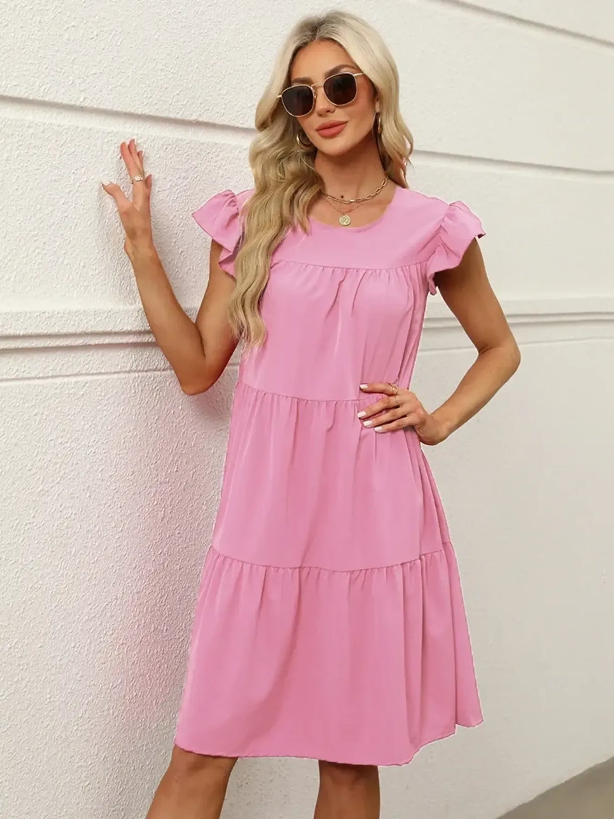Sweet Tiered Ruffle-Sleeve Mini Dress