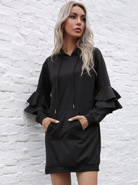 Ruffle-Sleeve Hooded Sweater Dress