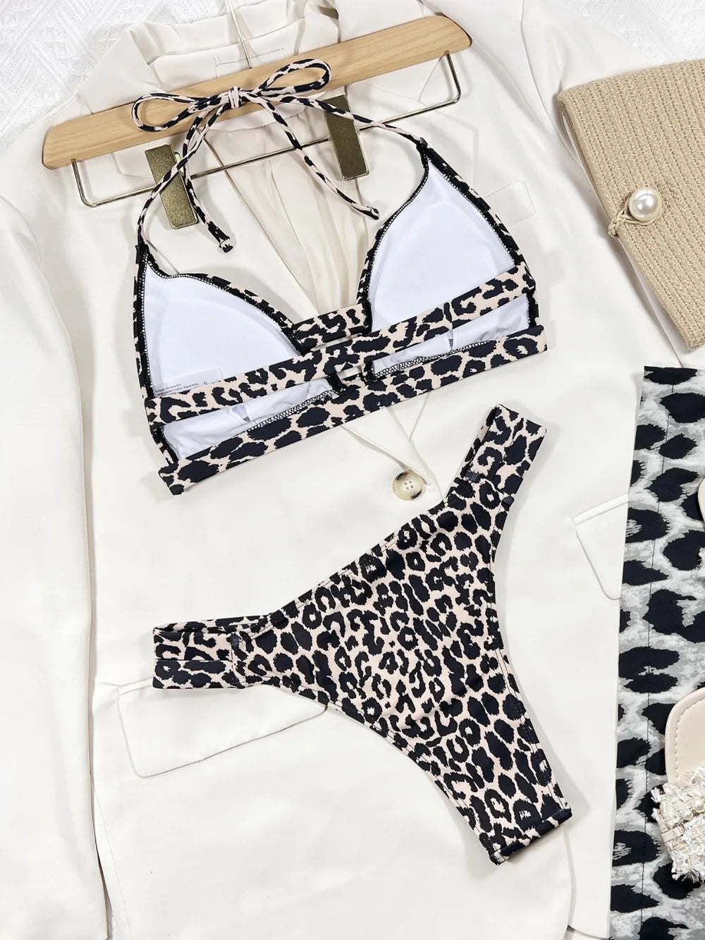 Leopard Cut-Out Halter Bikini Set