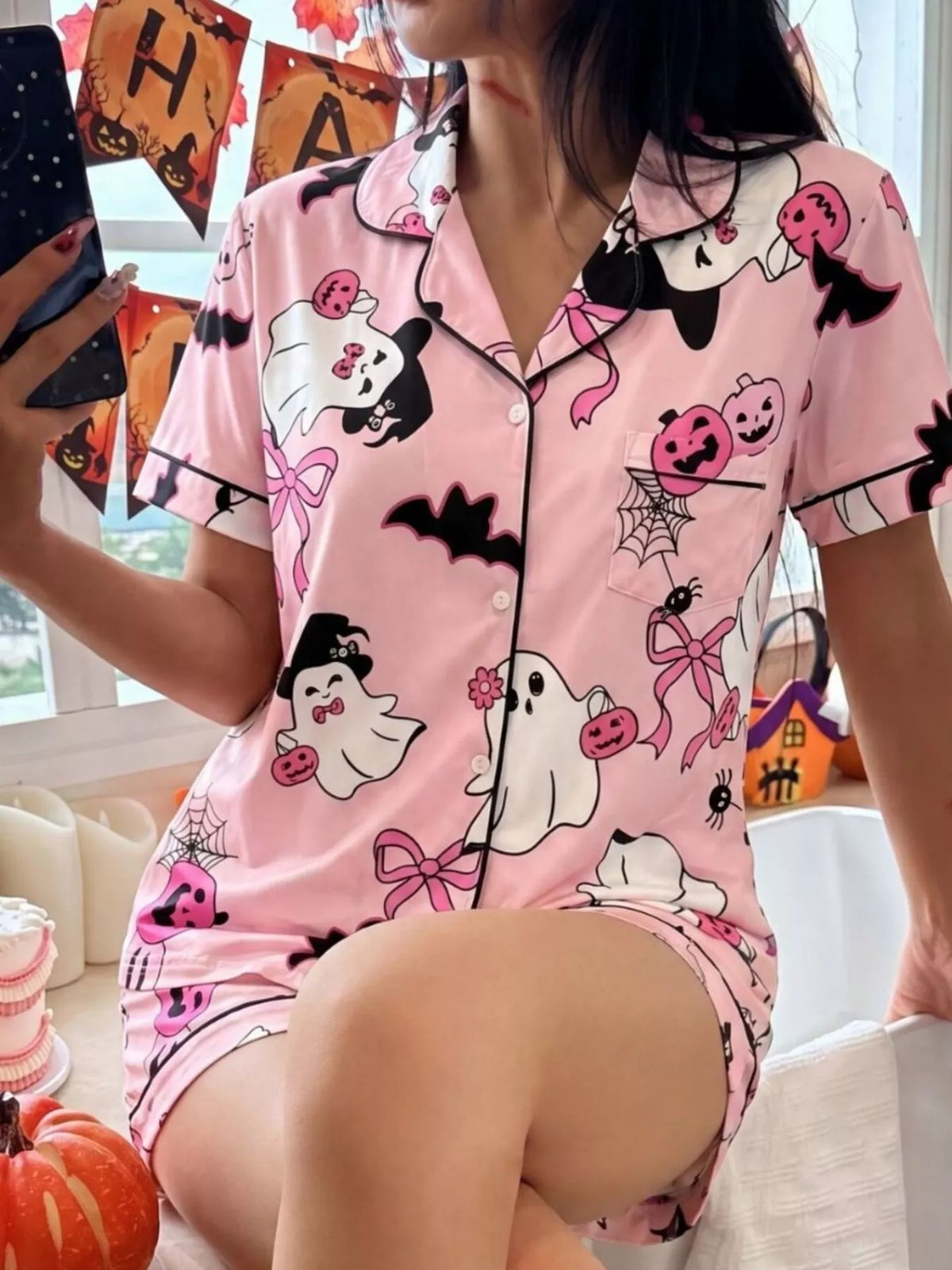 Ghost Print Pyjama Shorts Set – Brights