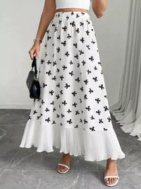 Bow-Print Ruffle-Hem Maxi Skirt