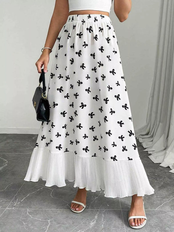 Bow-Print Ruffle-Hem Maxi Skirt