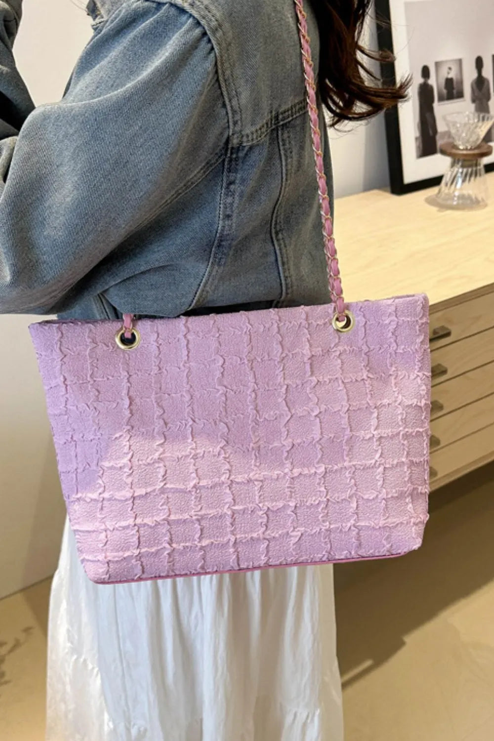 Quilted Chain-Handle Tote Bag