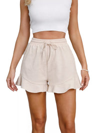 Blush Ruffle-Hem Drawstring Shorts