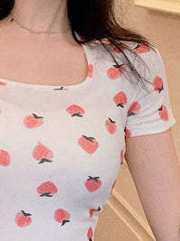 Peach Print Square-Neck Tee