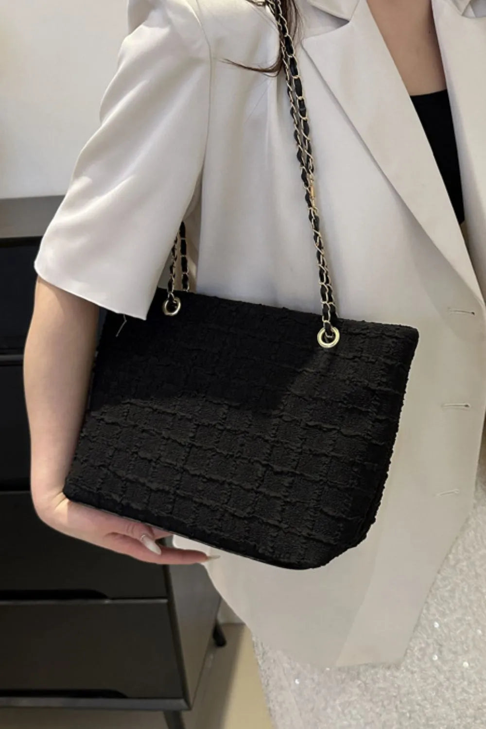 Quilted Chain-Handle Tote Bag