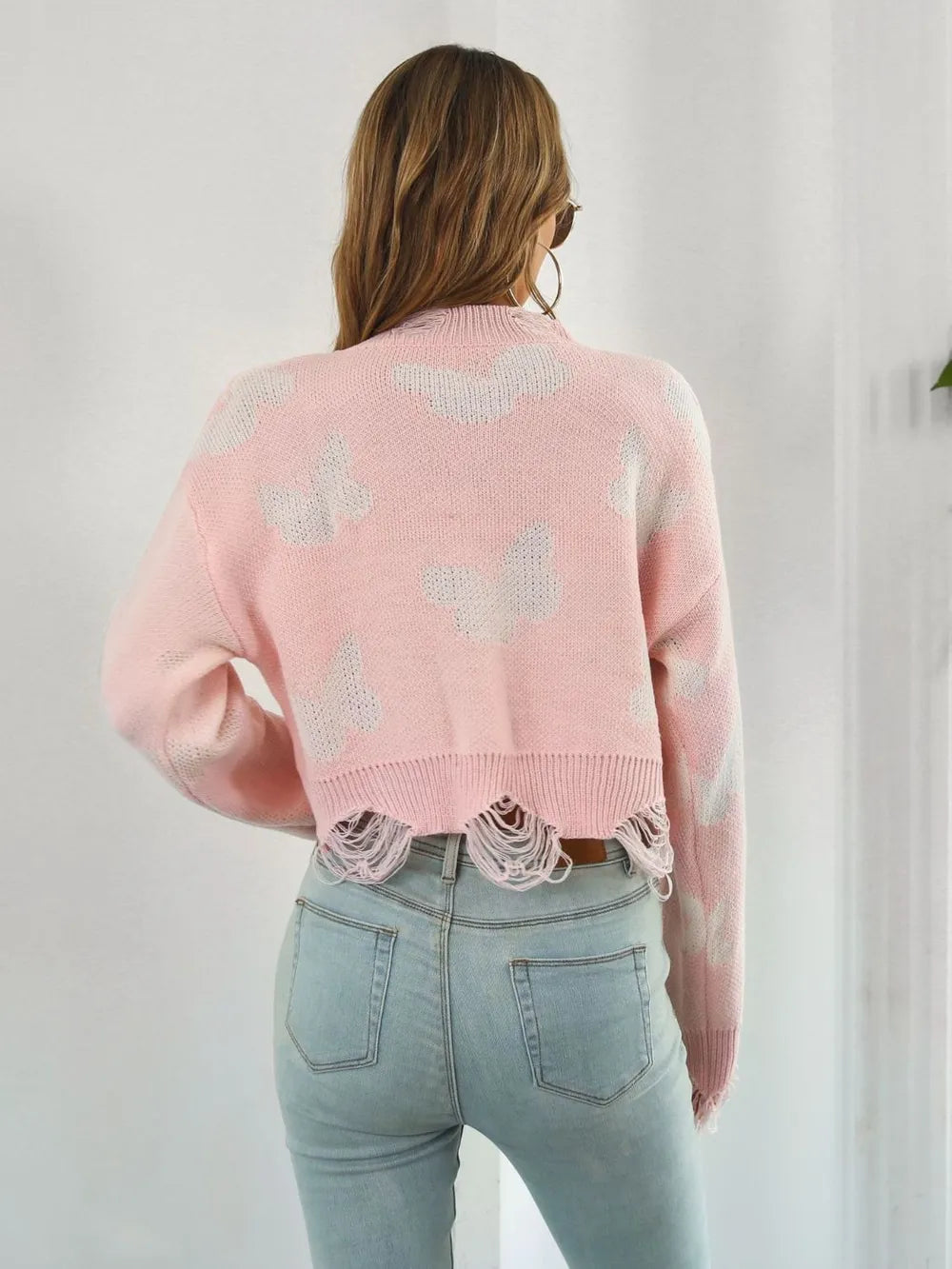 Butterfly Distressed Cropped Jumper
