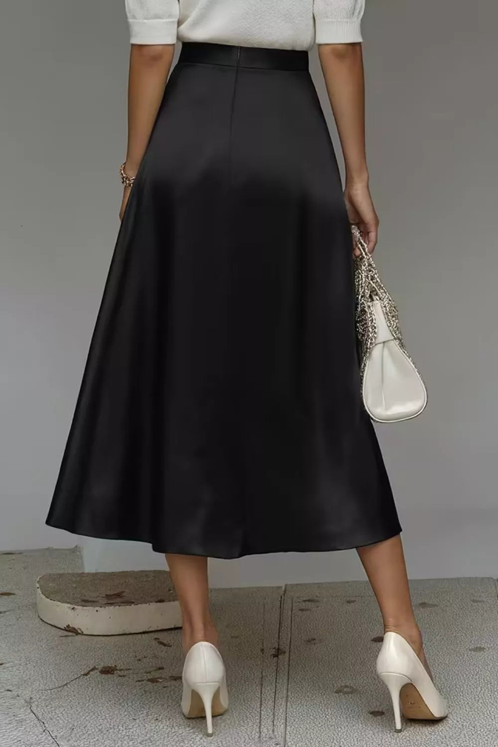 Liquid Satin A-Line Midi Skirt