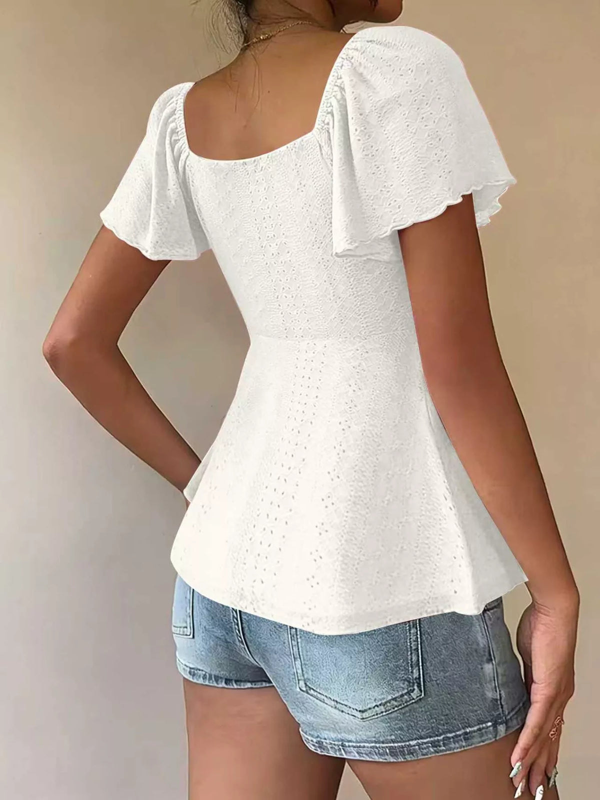 Ruched Flutter Sleeve Peplum Top