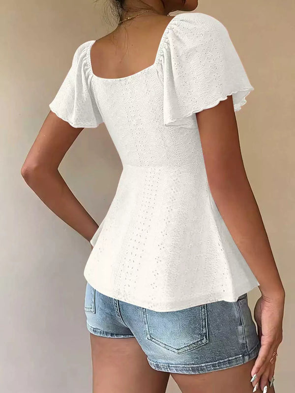 Ruched Flutter Sleeve Peplum Top