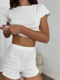 Waffle-Knit Top & Shorts Lounge Set