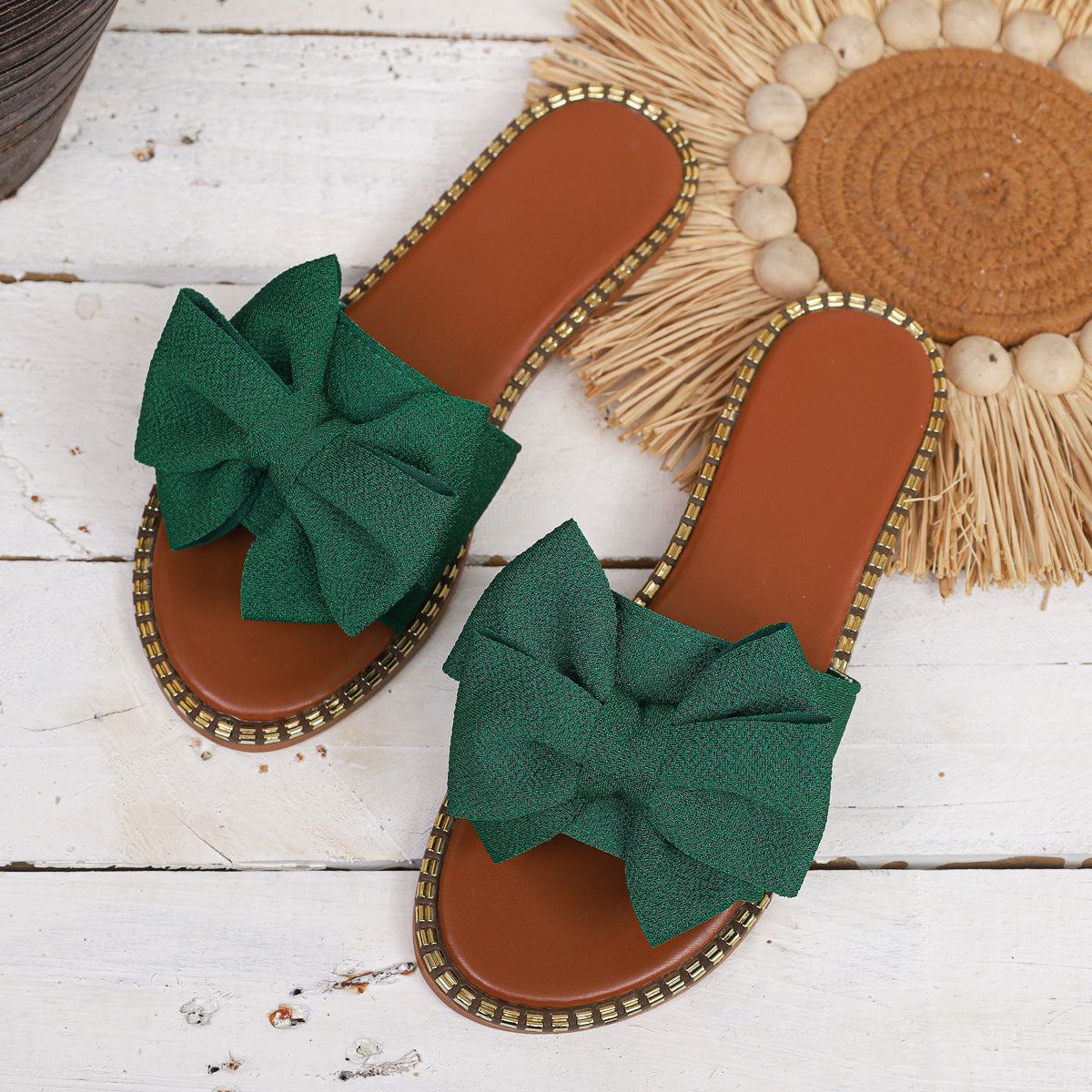 Pearl Bow Slider Sandals