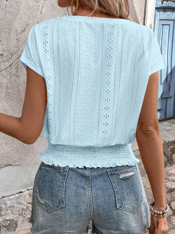 Summer Eyelet V-Neck Blouse