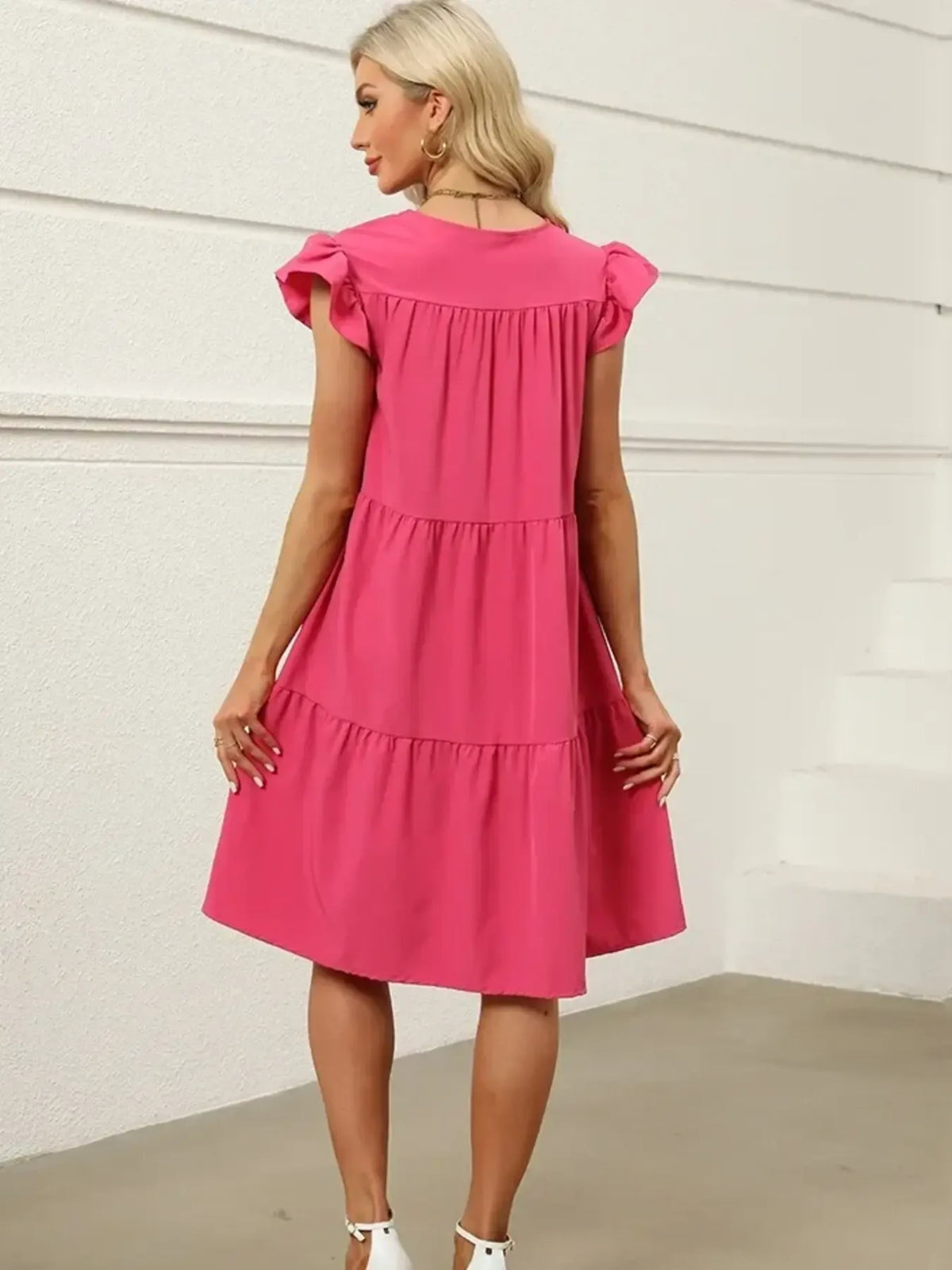 Sweet Tiered Ruffle-Sleeve Mini Dress