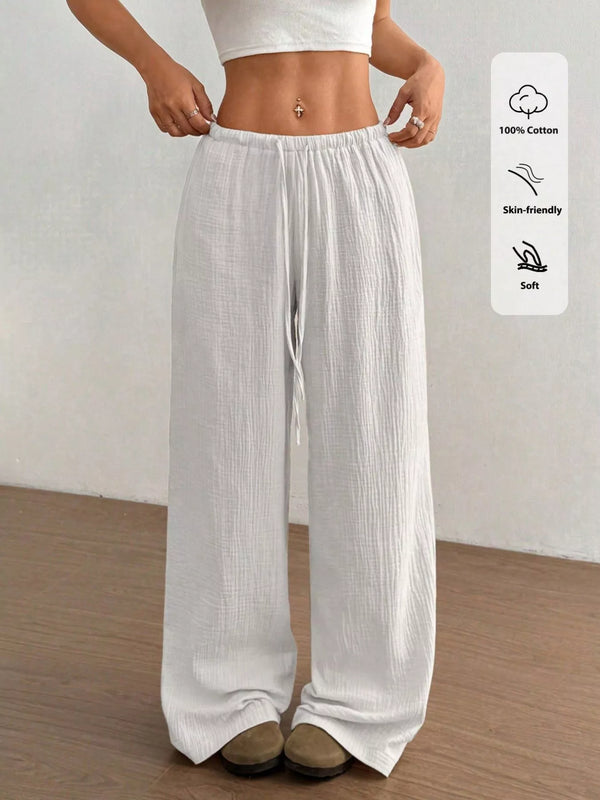 Cotton Drawstring Wide-Leg Trousers