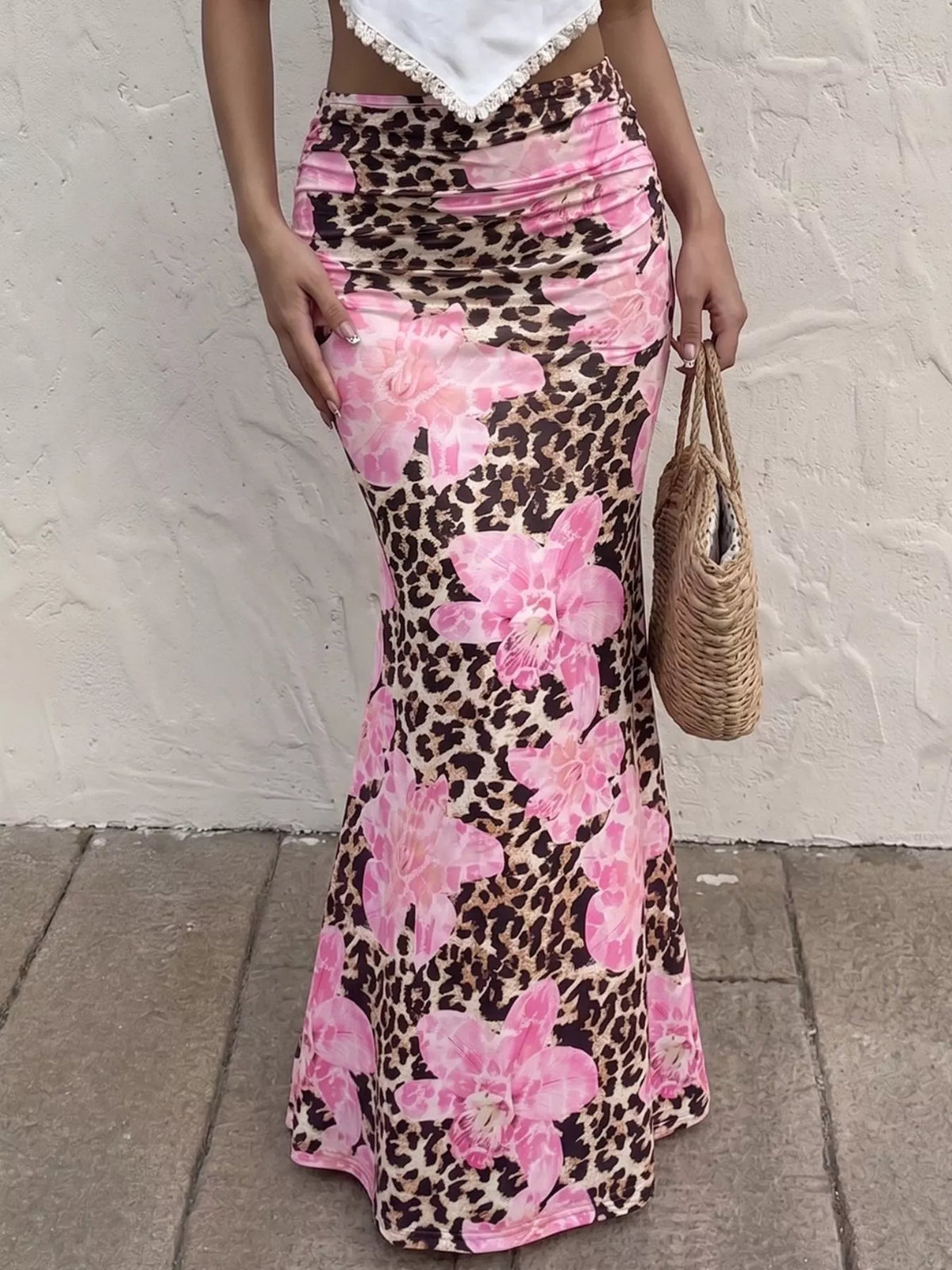 Pink Leopard Bodycon Maxi Skirt