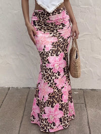 Pink Leopard Bodycon Maxi Skirt