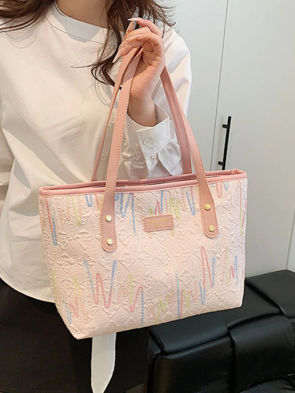 Soundwave Print Faux-Leather Tote