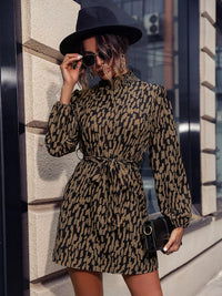 Autumn Leopard Tie-Waist Shirt Dress
