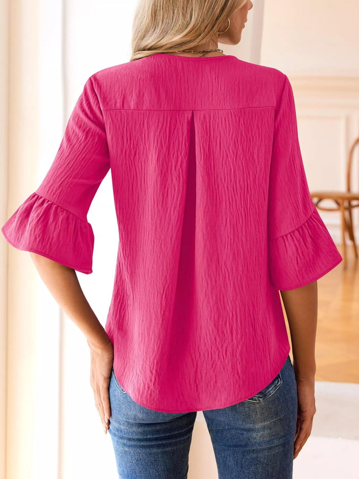 Champagne Ruffle V-Neck Blouse