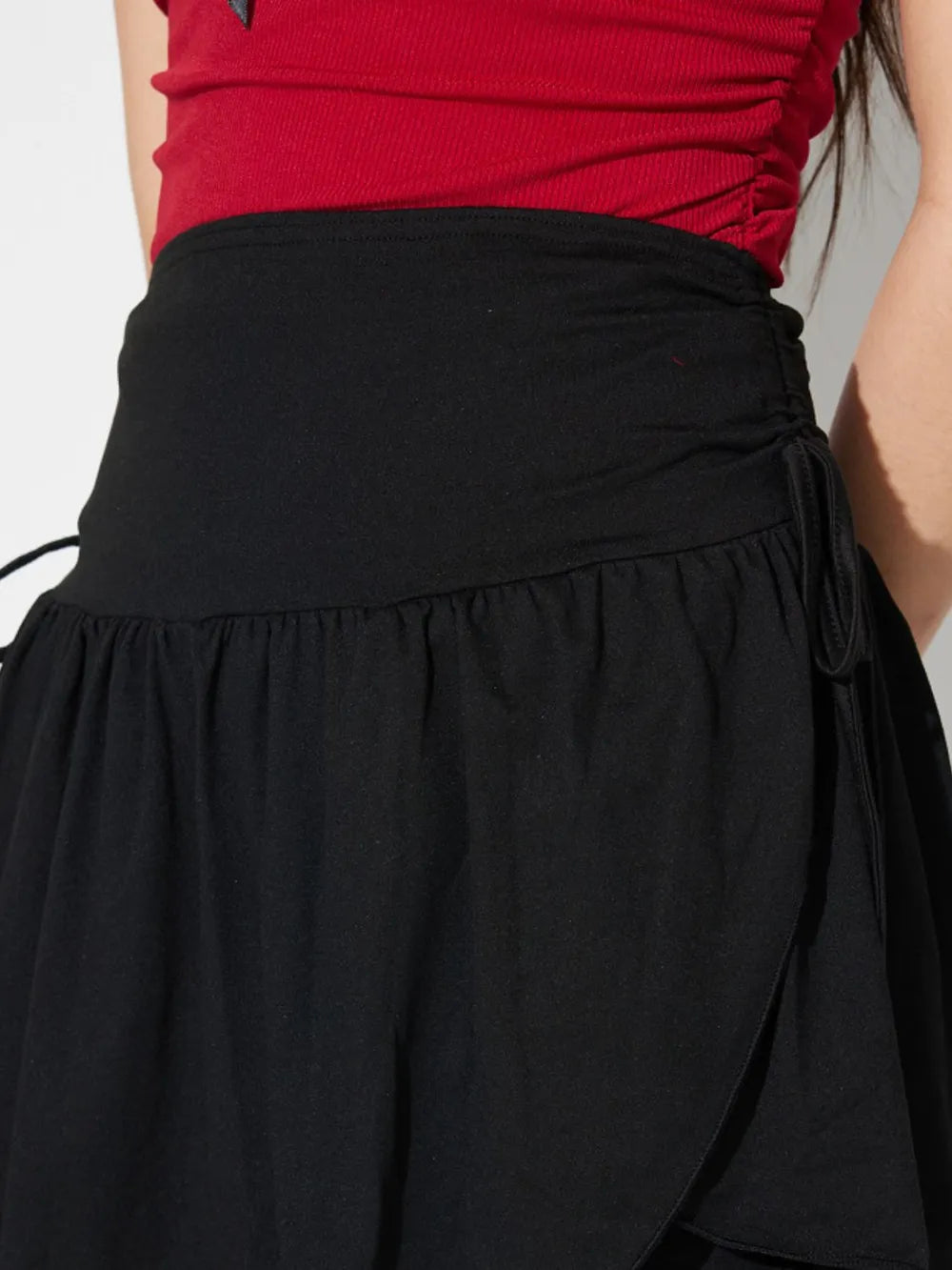 Side-Tie Asymmetric Frill Mini Skirt