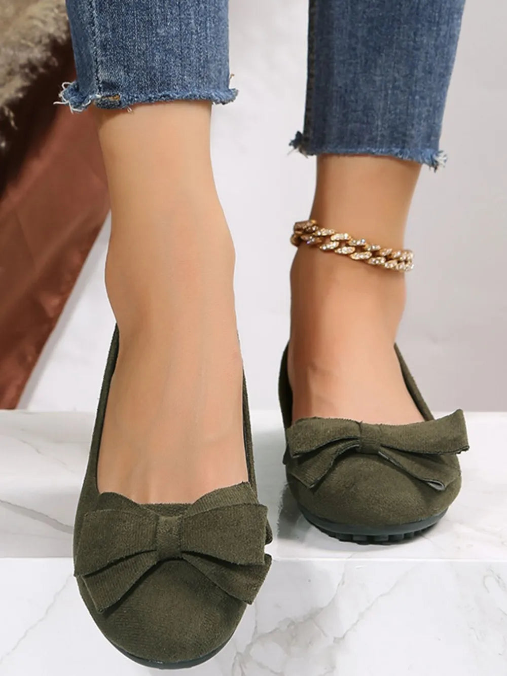 Bow-Front Round-Toe Ballet Flats