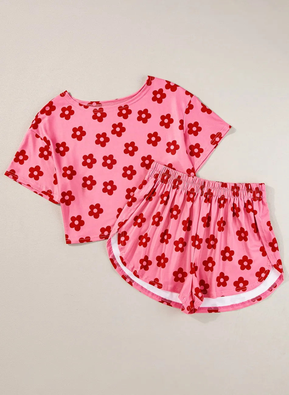 Coral Floral Cropped Tee & Shorts Co-ord