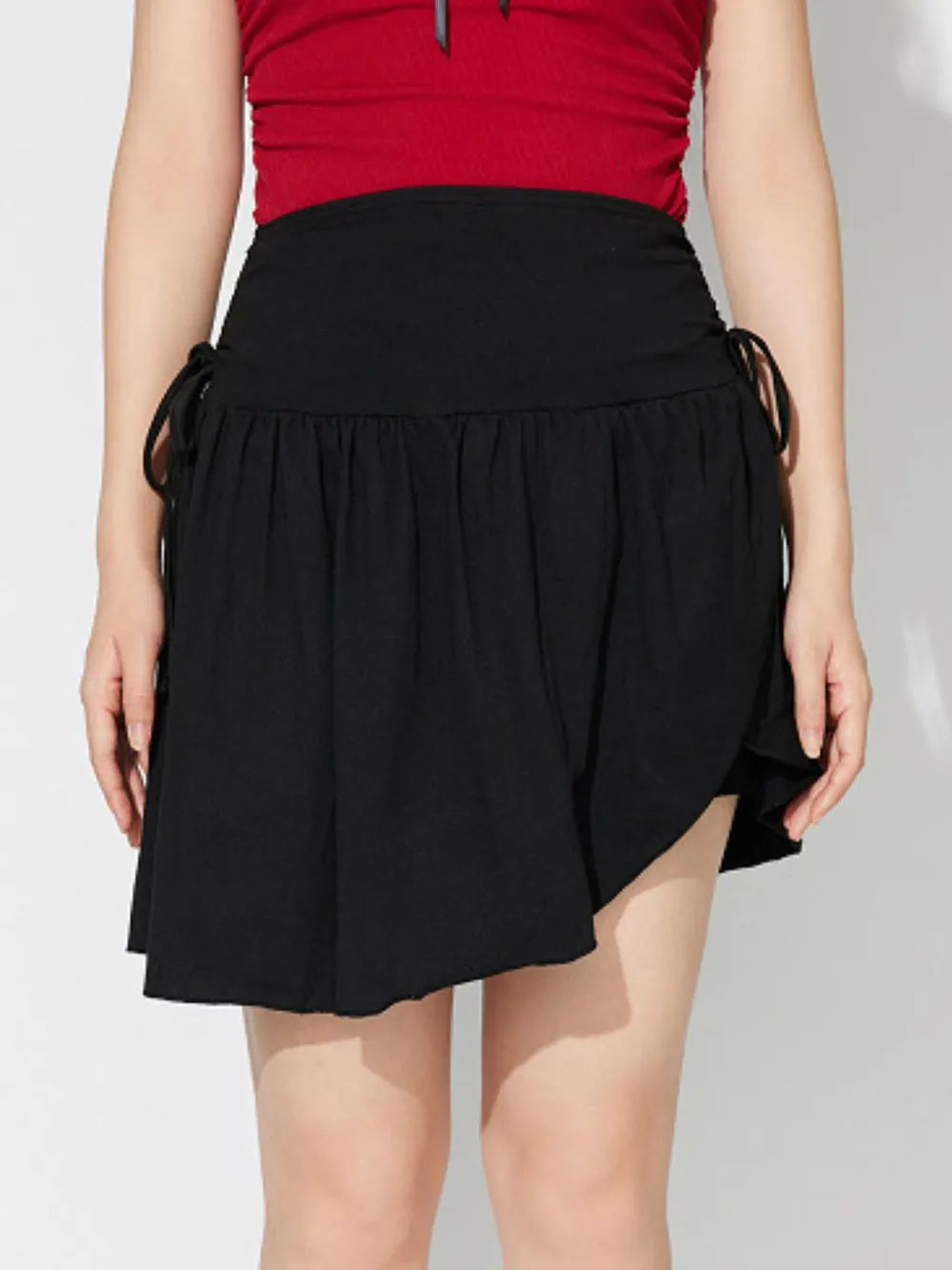 Side-Tie Asymmetric Frill Mini Skirt