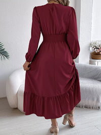 Balloon-Sleeve Tiered Smocked Maxi Dress