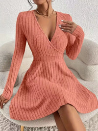 Soft Ribbed Wrap Knit Mini Dress
