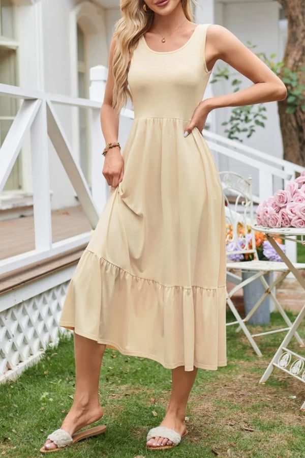 Buttercream Wide-Strap Tank Midi Dress