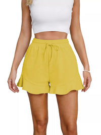 Blush Ruffle-Hem Drawstring Shorts