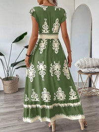 Printed Ruffle V-Neck Maxi Dress