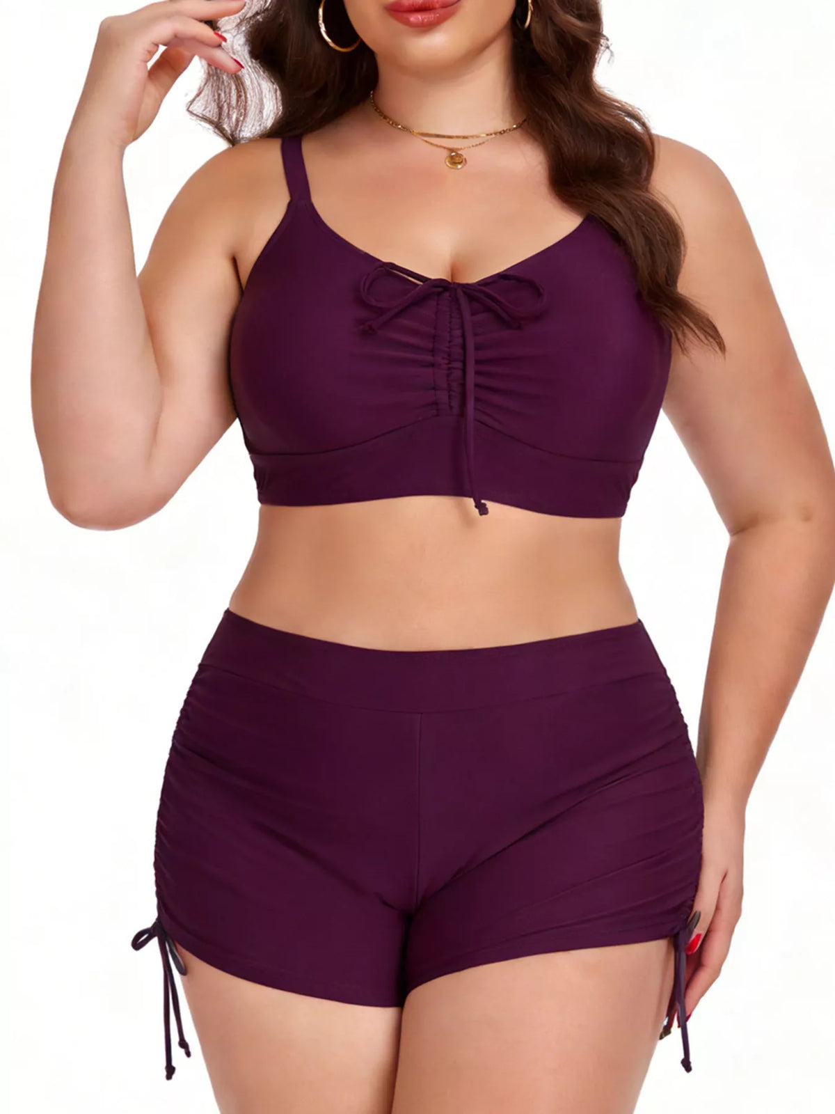 Plus Size Ruched Drawstring Swim Set