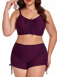 Plus Size Ruched Drawstring Swim Set
