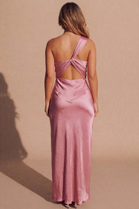 Satin One Shoulder Twist Back Cut Out Maxi Dress