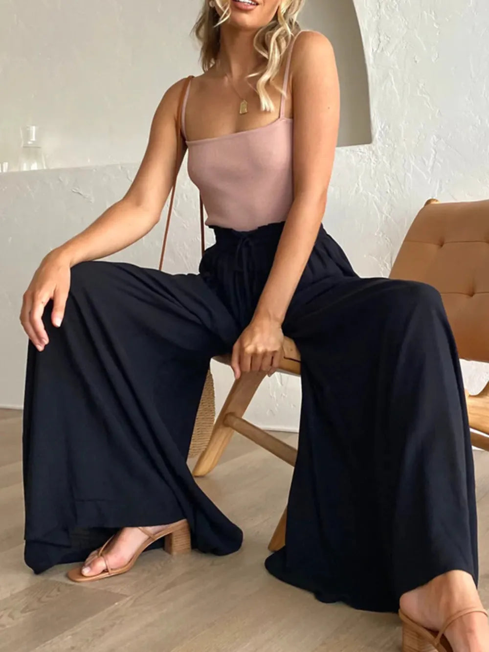 Terracotta High-Waist Palazzo Trousers