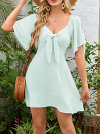 Tie-Front Flutter-Sleeve Beach Dress