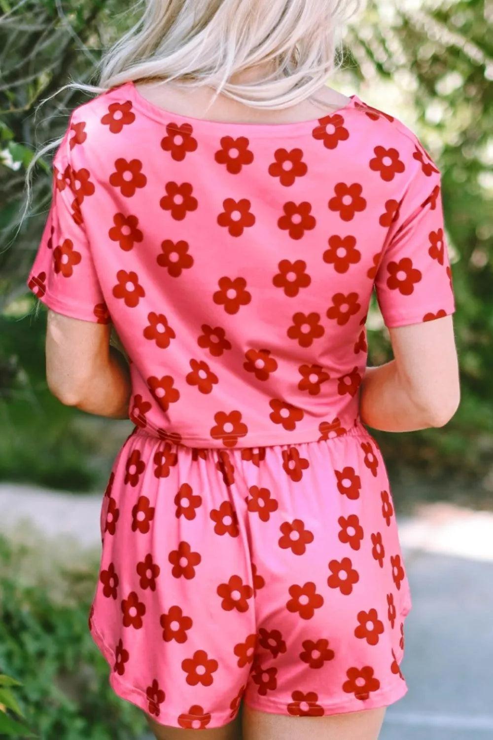 Coral Floral Cropped Tee & Shorts Co-ord