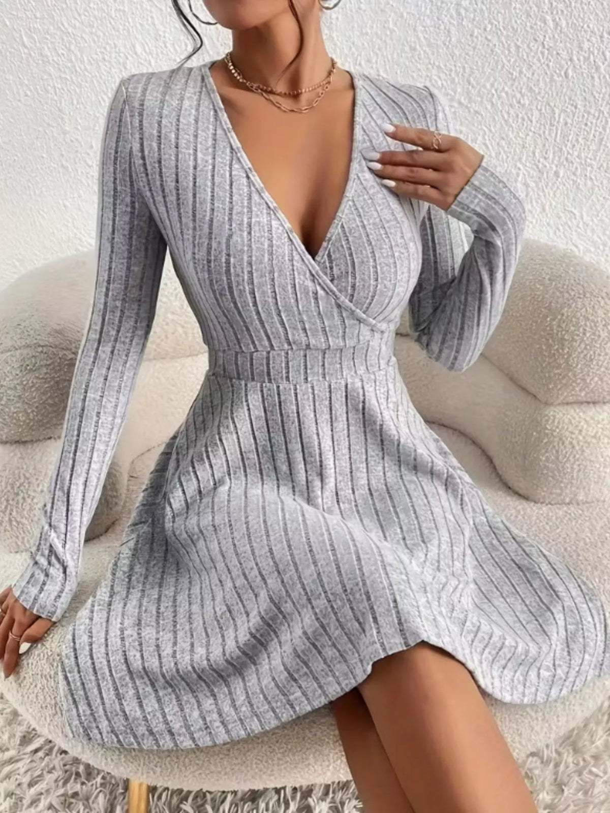 Soft Ribbed Wrap Knit Mini Dress