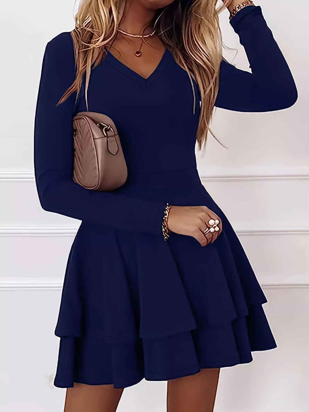 Long-Sleeve Tiered Ruffle Mini Dress