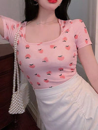 Peach Print Square-Neck Tee