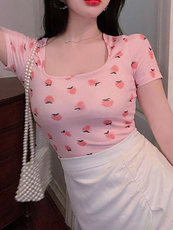 Peach Print Square-Neck Tee