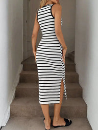 Monochrome Stripe Bodycon Midi Dress