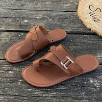Buckle Toe-Loop Slider Sandals