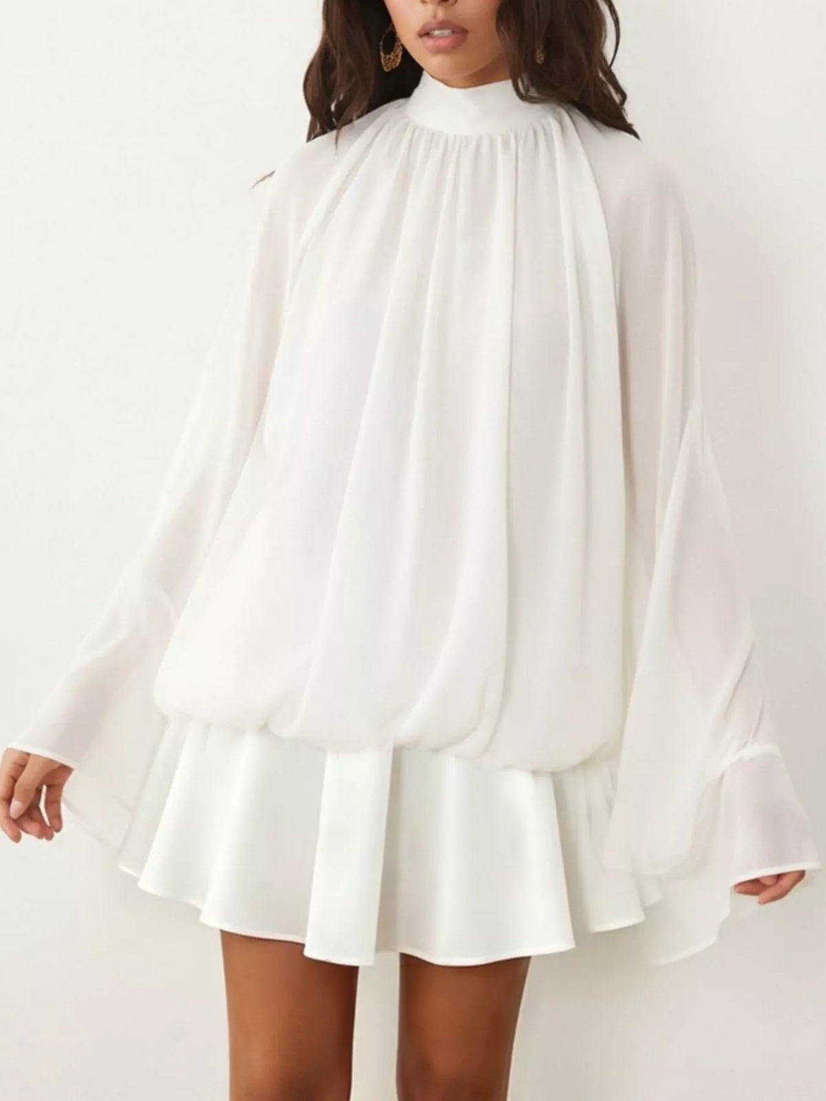 Tie-Back Flared-Sleeve Mini Dress